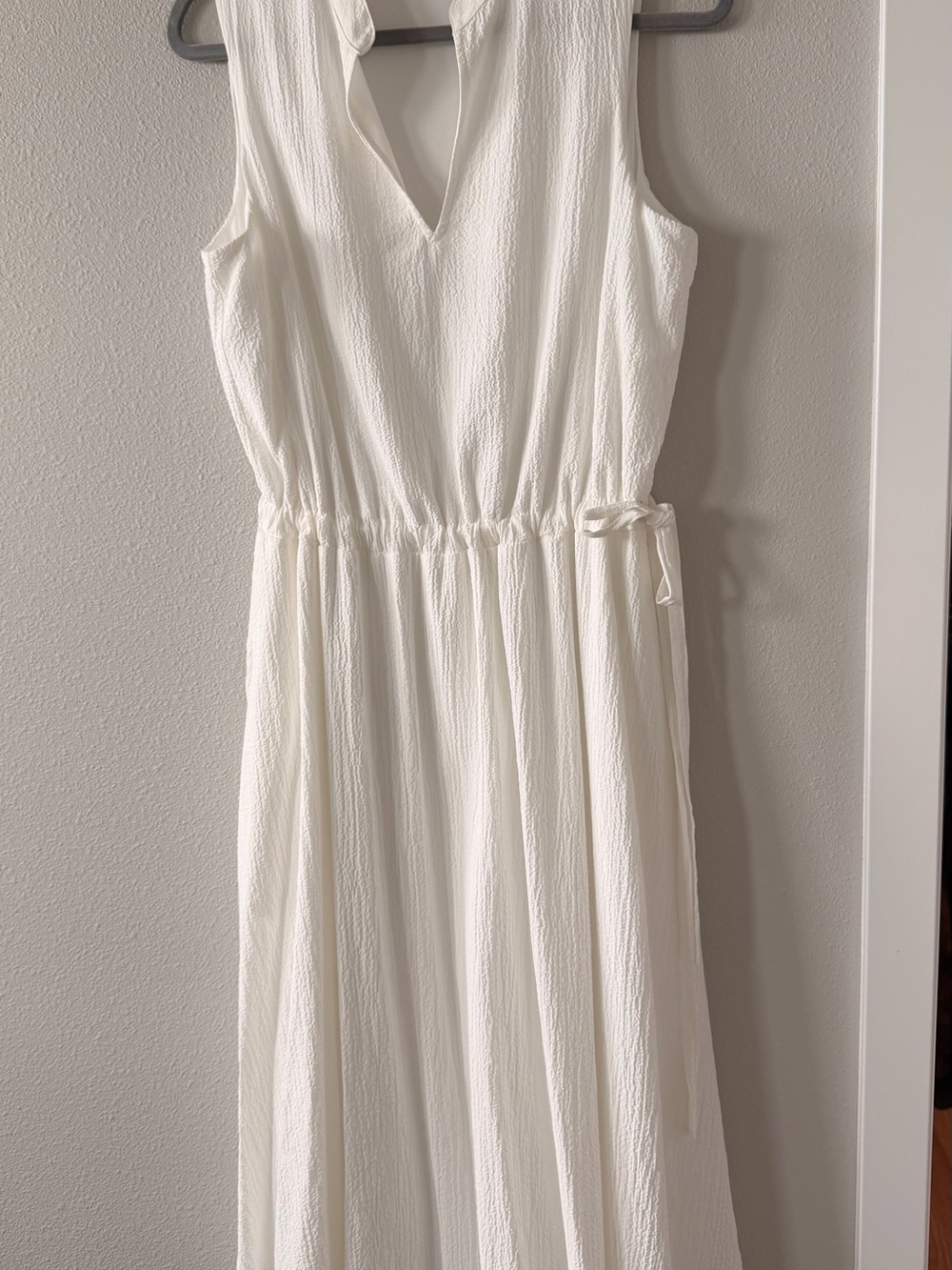 Anne Klein White Textured Sleeveless Drawstring Waist Midi Dress Size 12